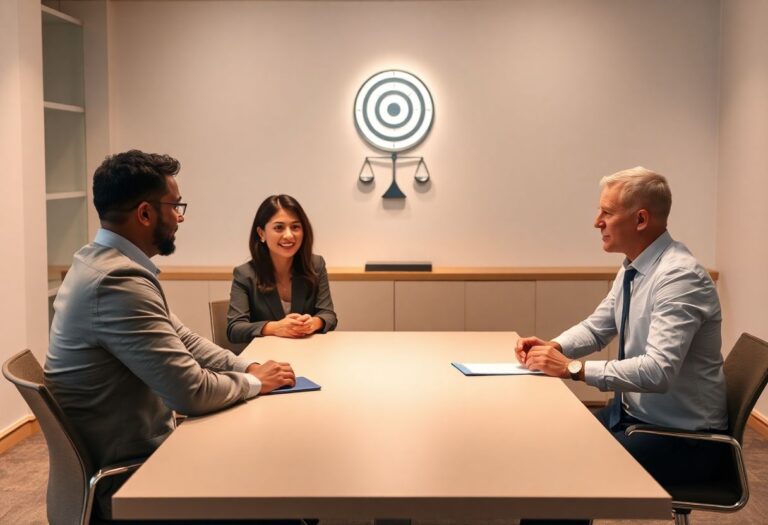 Two diverse interviewers conducting a technical interview with a single candidate, emphasizing fair and objective assessment.